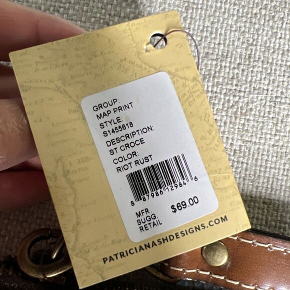 Patricia Nash NWT St Croce Map Print Leather Wristlet Wallet Bag Riot Rust 9.5” - Picture 3 of 8